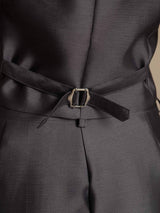 Black silk-wool blend women's vest back with waist belt and buckle detail