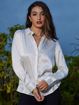[White] SilkSilky  Long Sleeve Lapel Collar Women's Shirts 004