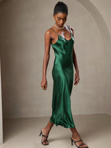 [Green] SilkSilky  Spaghetti Strap V Neck Dress 006