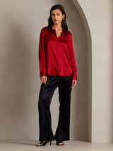 [Red] SilkSilky  Long Sleeve Lapel Collar Women's Shirts 005