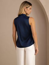 [Dark Blue] SilkSilky  Sleeveless Tie Neck Camisole Top 002