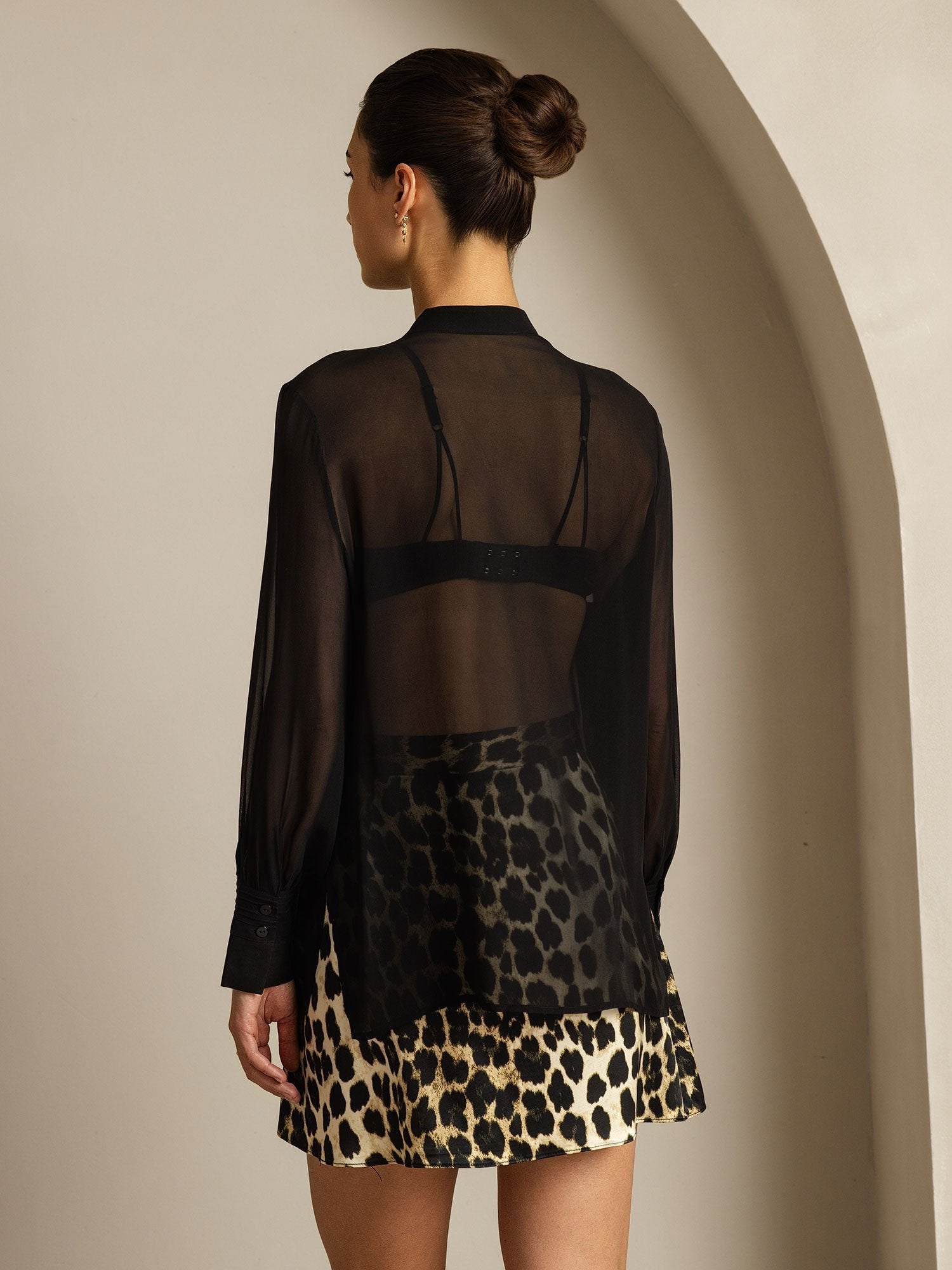 [Black] SilkSilky  Long Sleeve Lapel Collar Women's Blouse 002