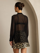 [Black] SilkSilky  Long Sleeve Lapel Collar Women's Blouse 002