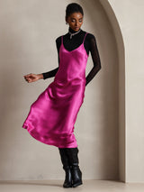 [Rose Red] SilkSilky  Spaghetti Strap V Neck Dress 005