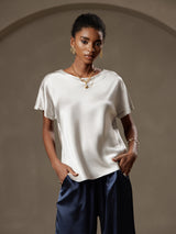 [Light Gray] SilkSilky  Short Sleeve Boat Neck Women's T-Shirt 001