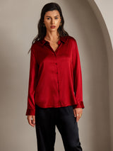 [Red] SilkSilky  Long Sleeve Lapel Collar Women's Shirts 003