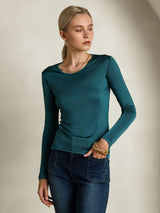 [Posy Green] SilkSilky  Long Sleeve Round Neck Women's T-Shirt 001