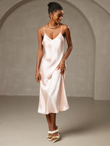 [Pink] SilkSilky  Spaghetti Strap V Neck Dress 001