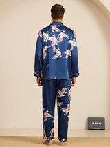 [Dark Blue] SilkSilky  Long Sleeve Lapel Collar Men's Pajamas 002