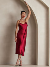 [Wine] SilkSilky  Spaghetti Strap V Neck Dress 007
