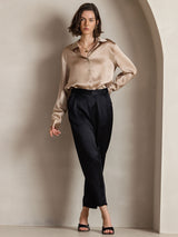 [Champagne] SilkSilky  Long Sleeve Lapel Collar Women's Shirts 005
