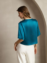 [Teal] SilkSilky  Half Sleeve Women's T-Shirt 002