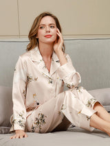 [Light Pink] SilkSilky  Long Sleeve Lapel Collar Women's Pajamas 003