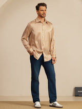 Men's silk long sleeve lapel shirt with peach heart geometric print