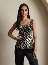 Women's silk leopard print sleeveless U-neck tank top