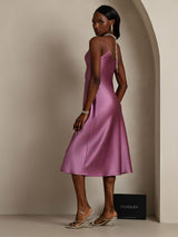 [Deep Purple] SilkSilky  Spaghetti Strap V Neck Nightgown 002