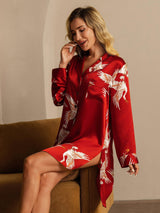 [Dark Red] SilkSilky  Long Sleeve Lapel Collar Nightshirt 007