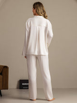 [White] SilkSilky  Long Sleeve Lapel Collar Women's Pajamas 002