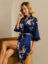 [Dark Blue] SilkSilky  3/4 Sleeve Women's Robe 007