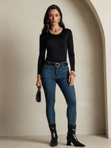 [Black] SilkSilky  Long Sleeve Round Neck Women's T-Shirt 006