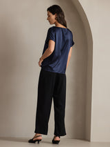 [Dark Blue] SilkSilky  Short Sleeve Boat Neck Women's T-Shirt 002
