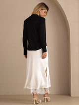 [Black] SilkSilky  Long Sleeve Tie Neck Women's Blouse 005