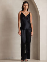 [Black] SilkSilky  Spaghetti Strap Cowl Neck Camisole Top 007