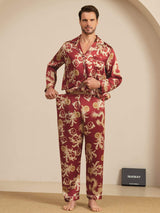 [Wine Dragon] SilkSilky  Long Sleeve Lapel Collar Men's Pajamas 004