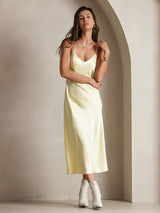 [Light Yellow] SilkSilky  Spaghetti Strap V Neck Dress 003