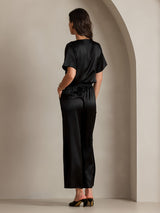 [Black] SilkSilky  Short Sleeve Cowl Neck Women's Blouse 002