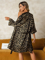 [Leopard] SilkSilky  Pure Silk V Neck Nightgown&Robe Set 002,
