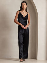 [Black] SilkSilky  Spaghetti Strap Cowl Neck Camisole Top 008