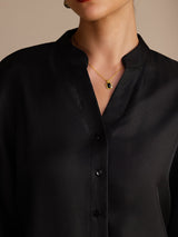 [Black] SilkSilky  Long Sleeve Split Women's Blouse 005