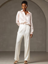 [Pink] SilkSilky  Long Sleeve Lapel Collar Women's Shirts 006