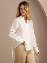 [White] SilkSilky  Long Sleeve Split Women's Blouse 003