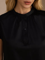 [Black] SilkSilky  Short Sleeve Split Women's Blouse 004