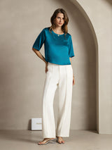 [Teal] SilkSilky  Half Sleeve Women's T-Shirt 005