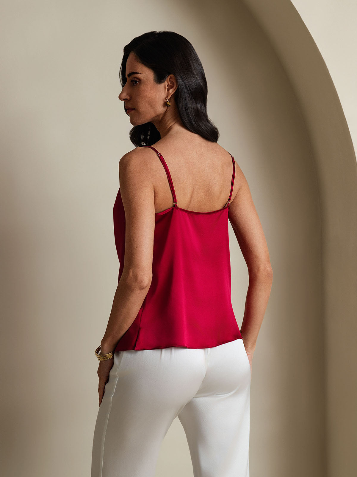 [Wine] SilkSilky  Spaghetti Strap Cowl Neck Camisole Top 002