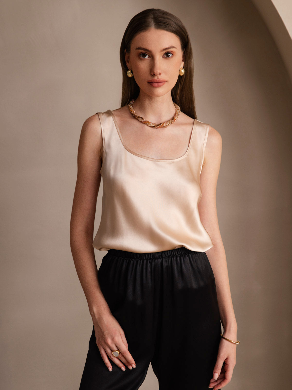 [Champagne] SilkSilky  Sleeveless Camisole Top 001