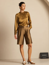 [Bronze] SilkSilky  Long Sleeve Round Neck Women's Blouse 007
