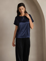 [Dark Blue] SilkSilky  Short Sleeve Boat Neck Women's T-Shirt 003