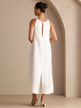 [White] SilkSilky  Sleeveless Crew Neck Dress 002