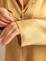 [Tan] SilkSilky  Long Sleeve Lapel Collar Women's Pajamas 006