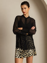 [Black] SilkSilky  Long Sleeve Lapel Collar Women's Blouse 006