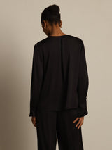 [Black] SilkSilky  Long Sleeve V Neck Women's Blouse 002