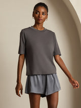 [Gray] SilkSilky  Half Sleeve Crew Neck Women's T-Shirt 006