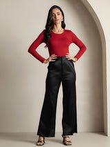 [Wine] SilkSilky  Long Sleeve Round Neck Women's T-Shirt 006
