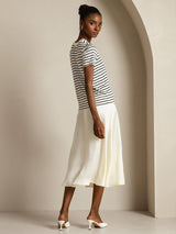 [White Stripe] SilkSilky  Short Sleeve Crew Neck Women's T-Shirt 006