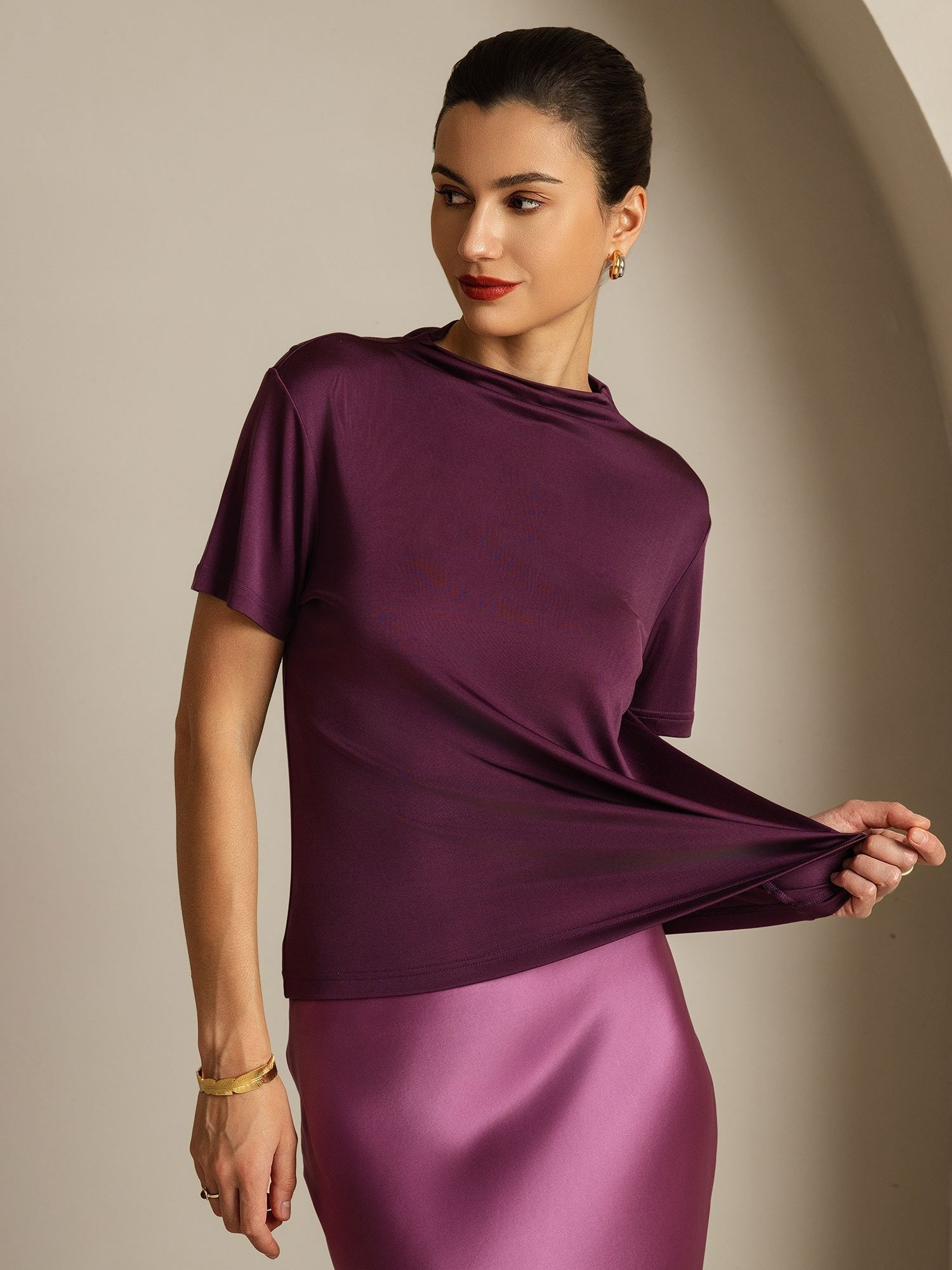 [Purple] SilkSilky  Short Sleeve Women's T-Shirt 001