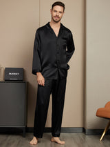 [Black] SilkSilky  Long Sleeve Lapel Collar Men's Pajamas 005